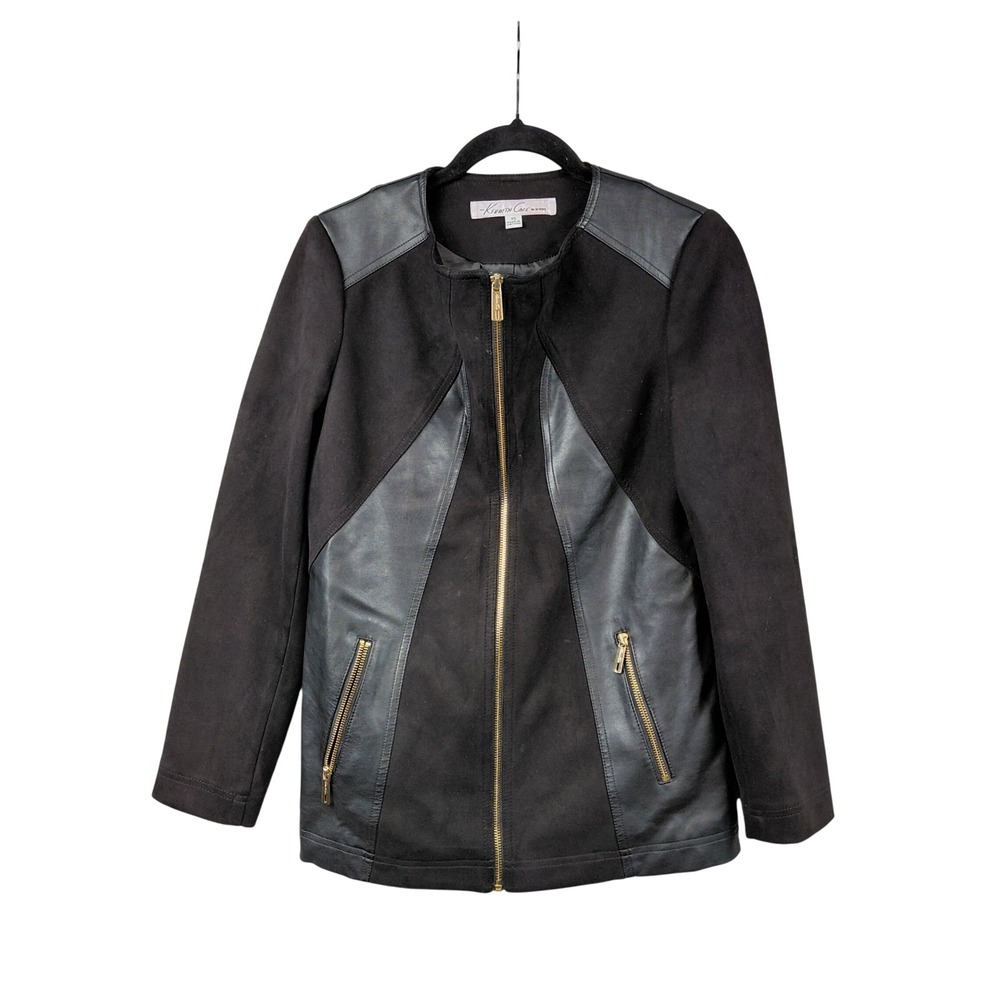 Kenneth Cole New York Womens Black Faux Leather Suede Moto Jacket XS